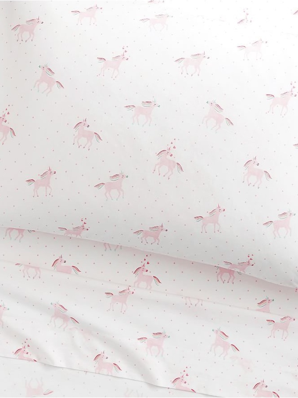 Pottery Barn Kids Organic Cotton Rainbow Unicorn Pink Dots Full Sheet Set